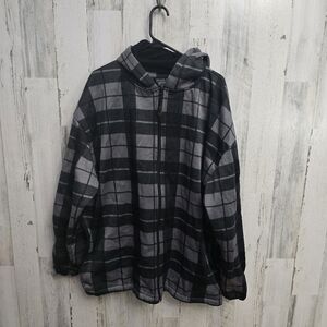 Young Usa Plaid Hooded Jacket Black and Gray Fleece Lined Mens Size XXL